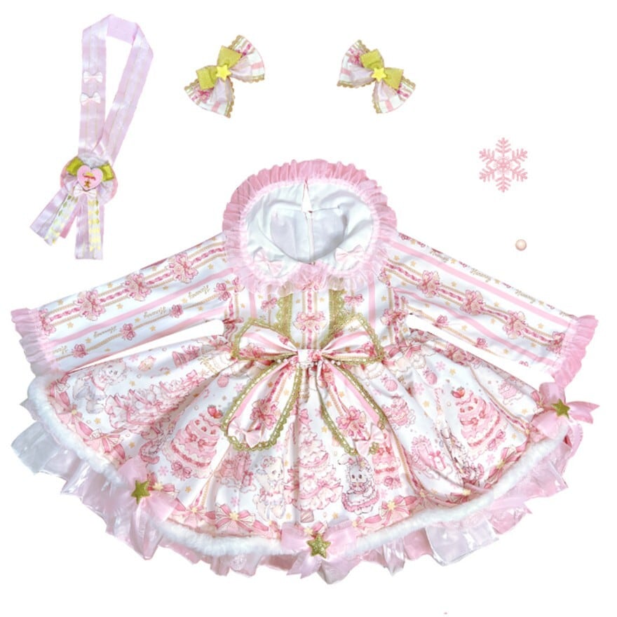 特別な日のお茶会で主役に。4連リボンとティアードが甘く揺れる長袖ドールワンピ|天使と悪魔