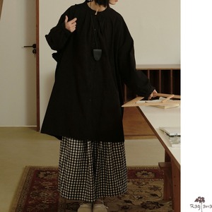ロング丈 ノーカラー ブラウス M 250422