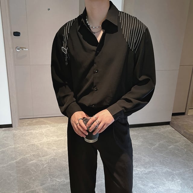 XL モード ブラック 黒 切替 長袖シャツ  メンズ シャツ ファッション