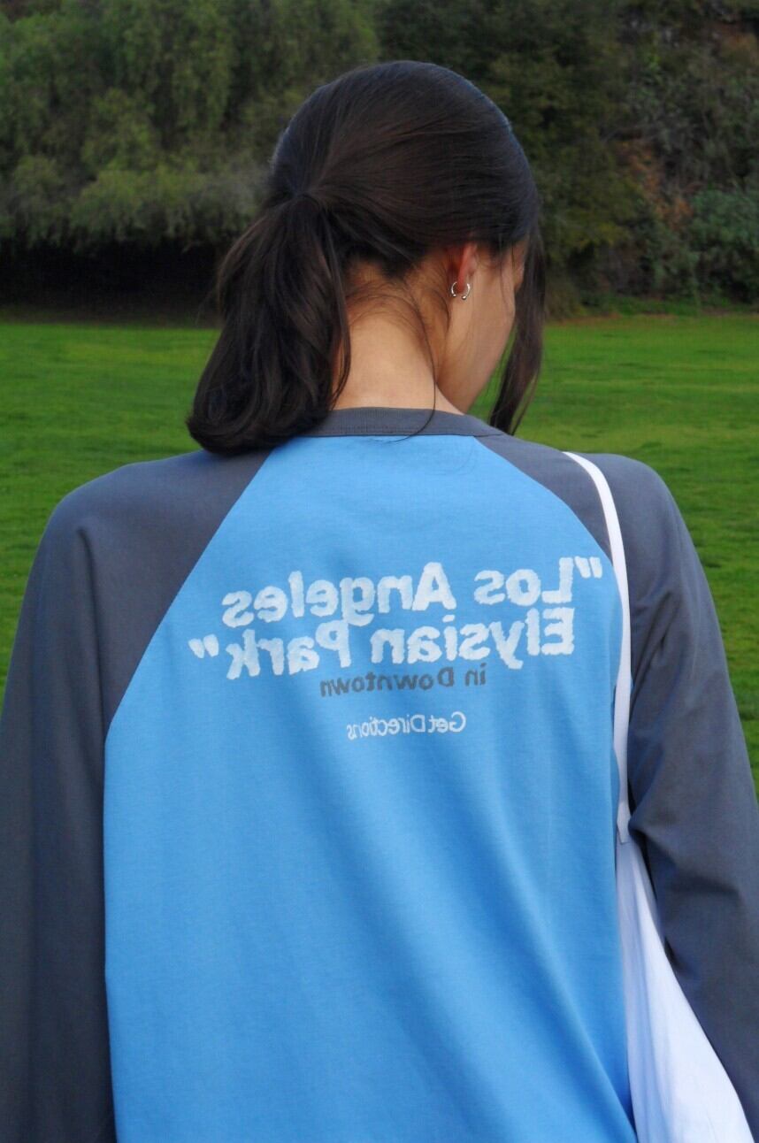 ☆AESPA ニンニン 着用！！【LOW CLASSIC】RAGLAN LAEP T-SHIRT_BLUE