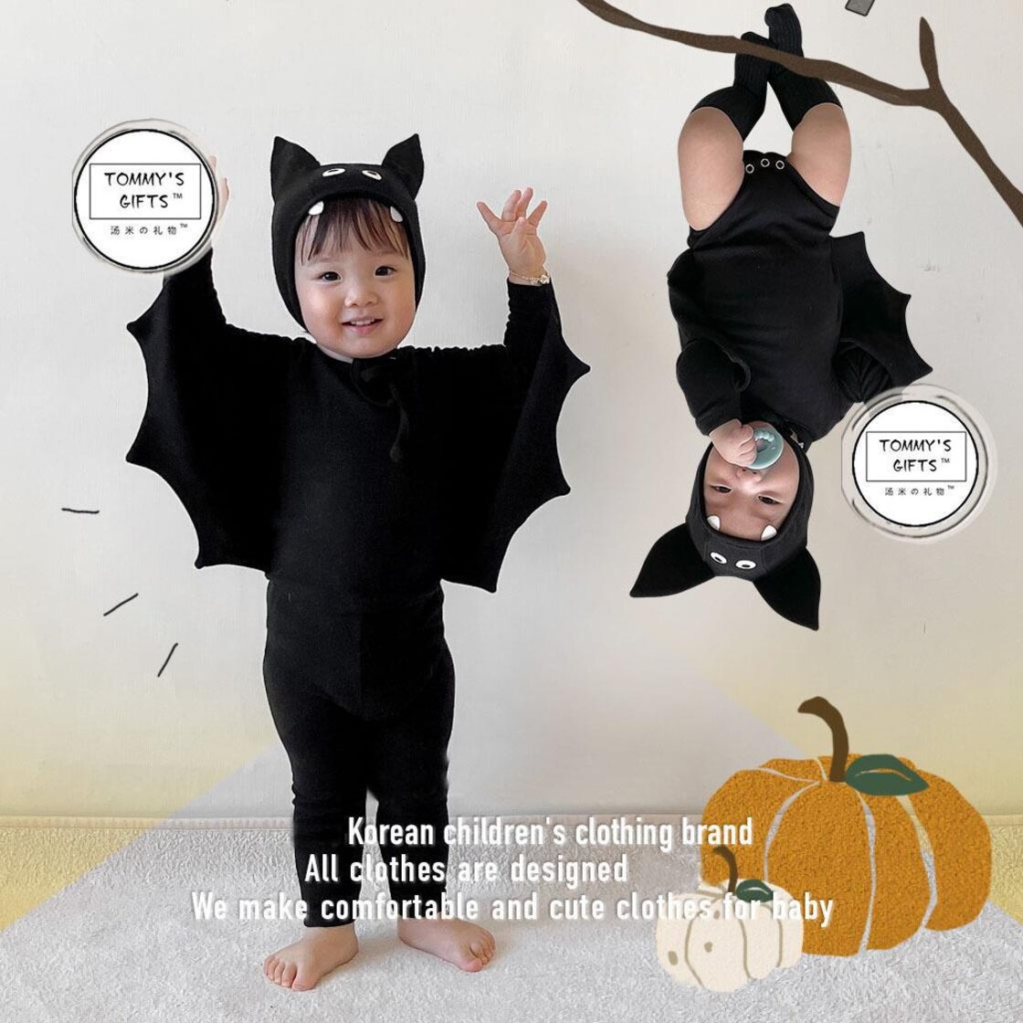 予約」73-100cm ハロウィン コウモリコスプレ トップス＋パンツ＋ 
