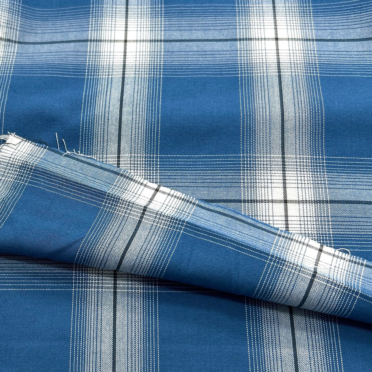 ★NY653◆2.4m◆1点限定◆綿ポリエステル混先染め生地◆チェック◆ブルー系