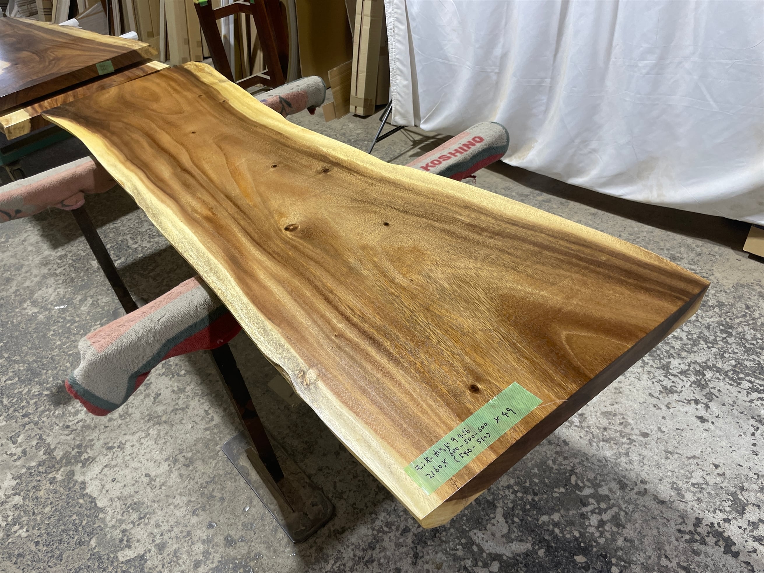 モンキーポッド9416 一枚板無垢 乾燥材 2160x600-500-600x49mm カウンター センターテーブル ダイニングテーブル