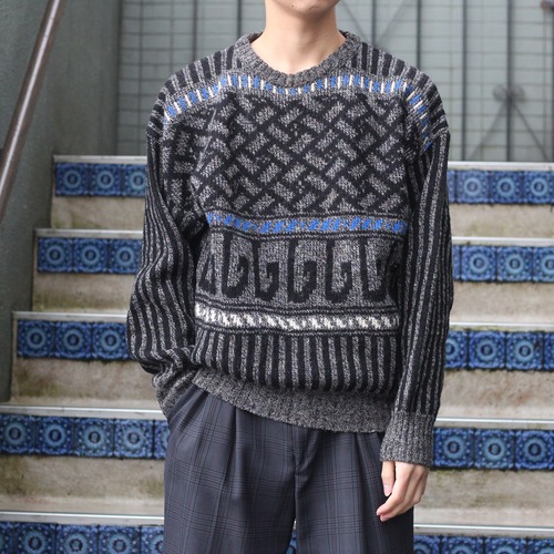 USA VINTAGE CREW PATTERNED DESIGN KNIT/アメリカ古着柄デザインニット