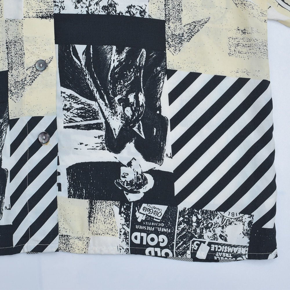 80'sビンテージ古着！チェック＆花柄織り 黒×白 モノトーン レーヨン