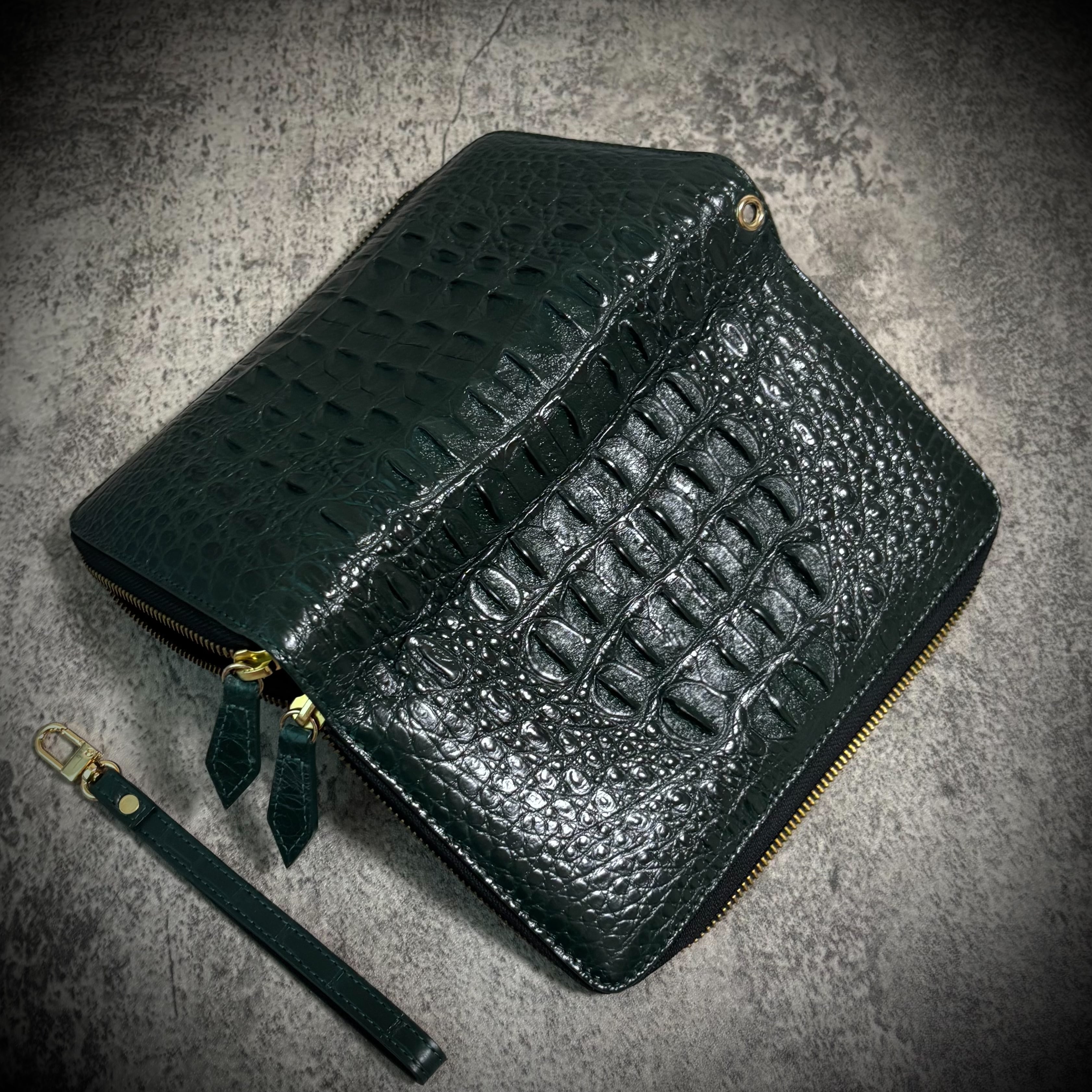 クロコダイル ダブルジッパー メンズ財布 ダブルファスナー 長財布