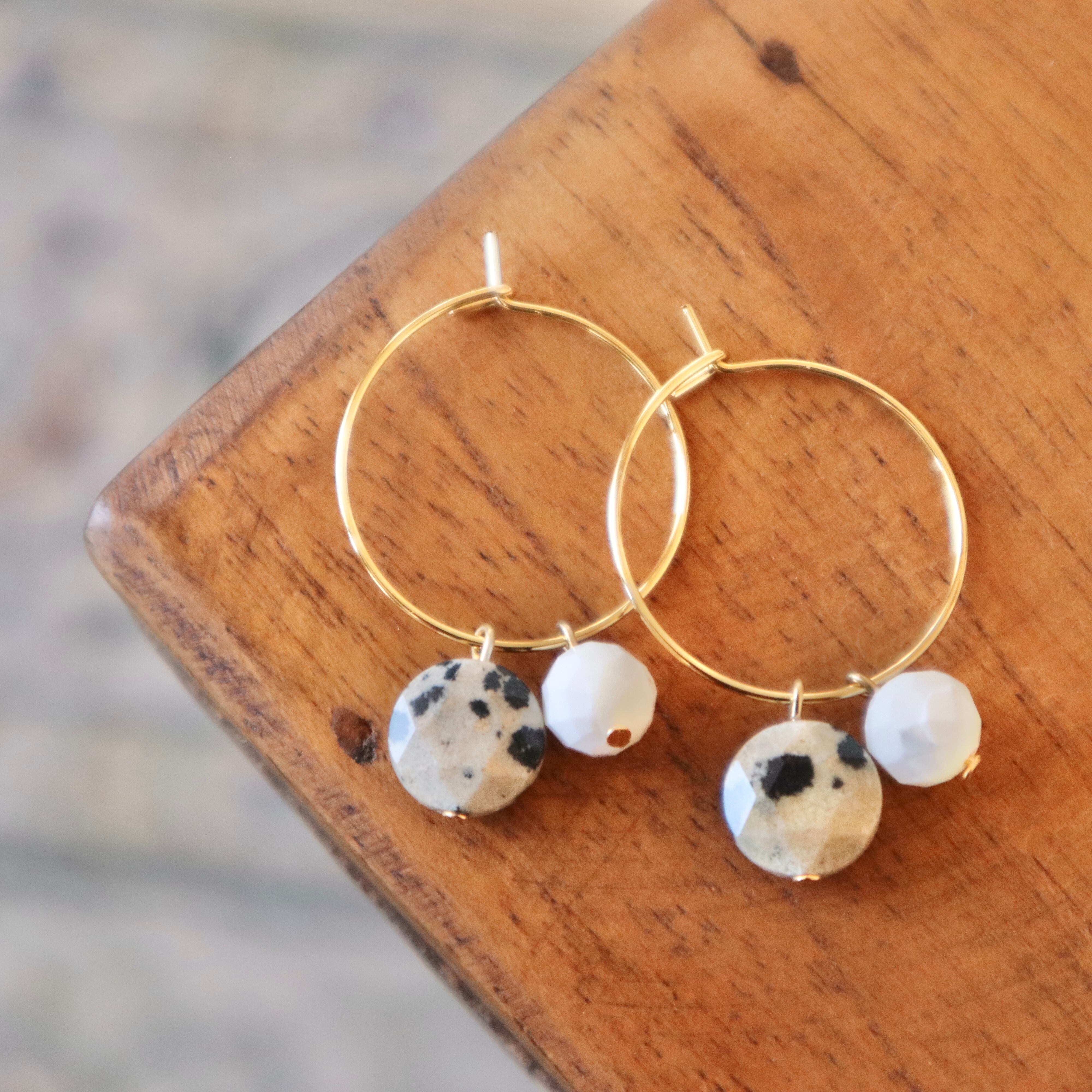 ピアス：ダルメシアンジャスパー＆オニキス | Free Hope surf earrings
