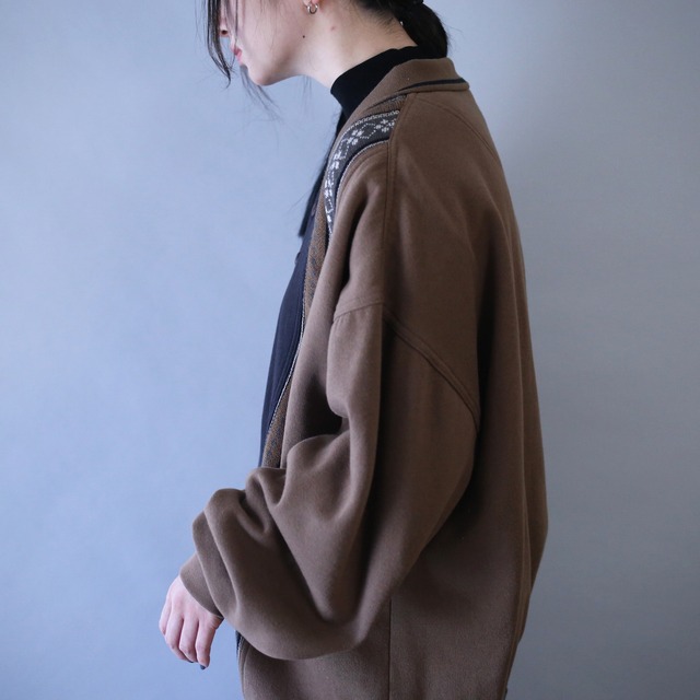 knit switching design XX over silhouette sweat pullover