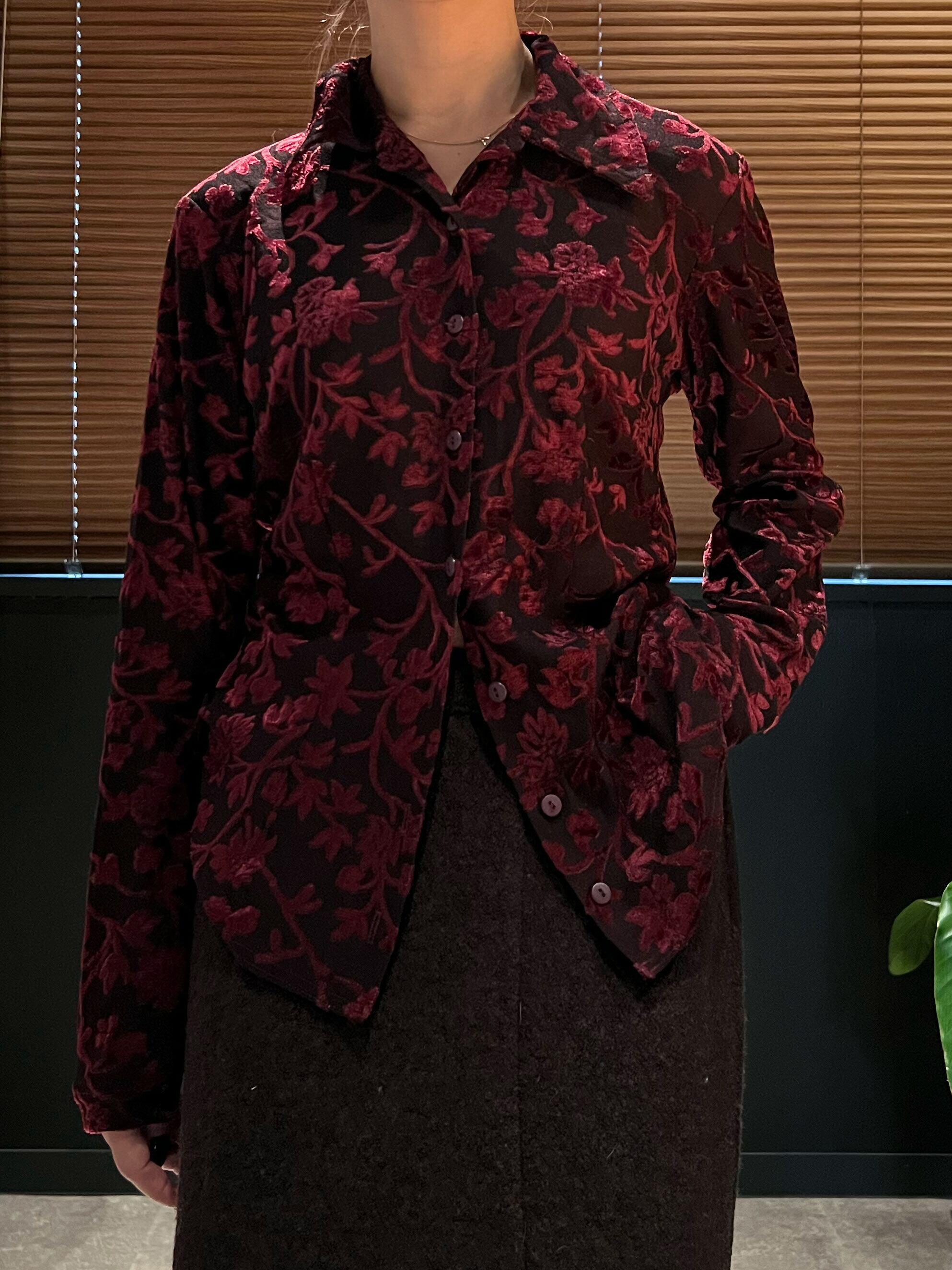 vintage flower design velours shirt ( bordeaux ) | Hélle ( ｴﾙ )