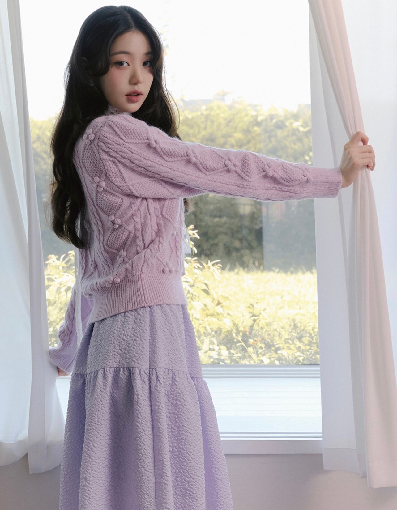 ROLAROLA] POMPOM CABLE KNIT LAVENDER 正規品 韓国ブランド 韓国通販
