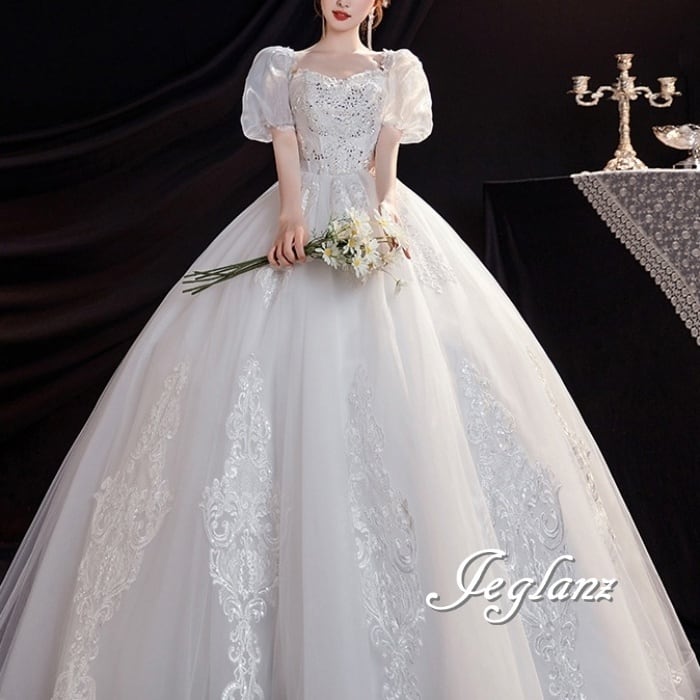 プリンセスライン ウエディングドレス 背中 編み上げ 光沢感(M7234)ο