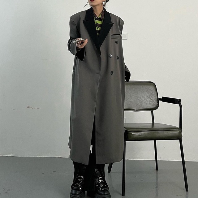 Single breasted bicolor coat　V2720