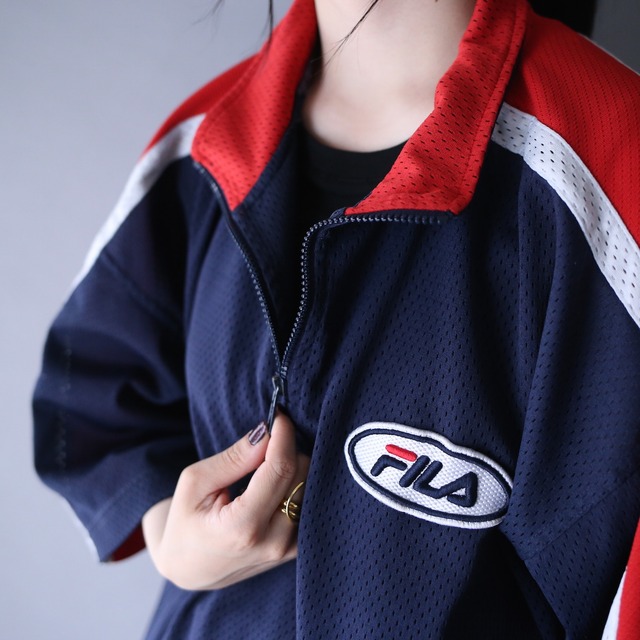 "FILA" mesh fabric over silhouette half-zip h/s pullover