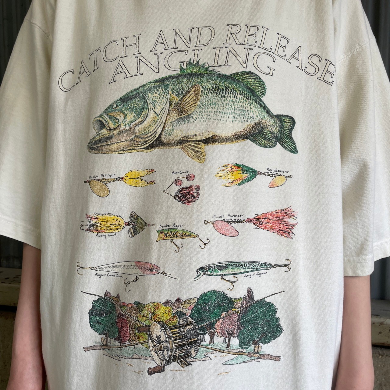 90年代 USA製 フィッシング ブラックバス モックネック プリントT 