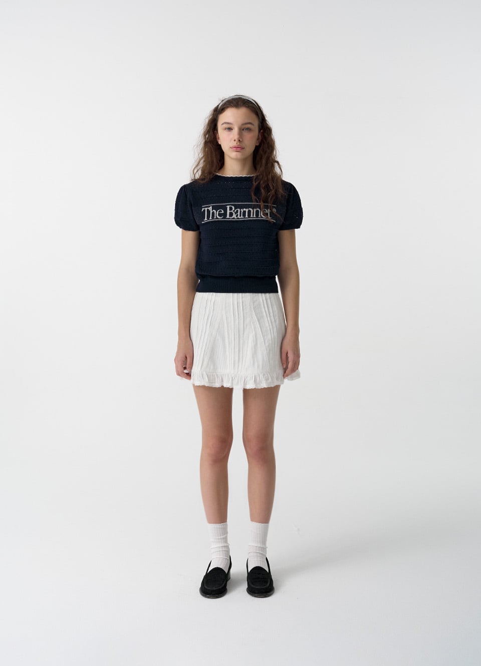 The Barnnet] Navy Helen Logo Jacquard Knit Top 正規品 韓国ブランド