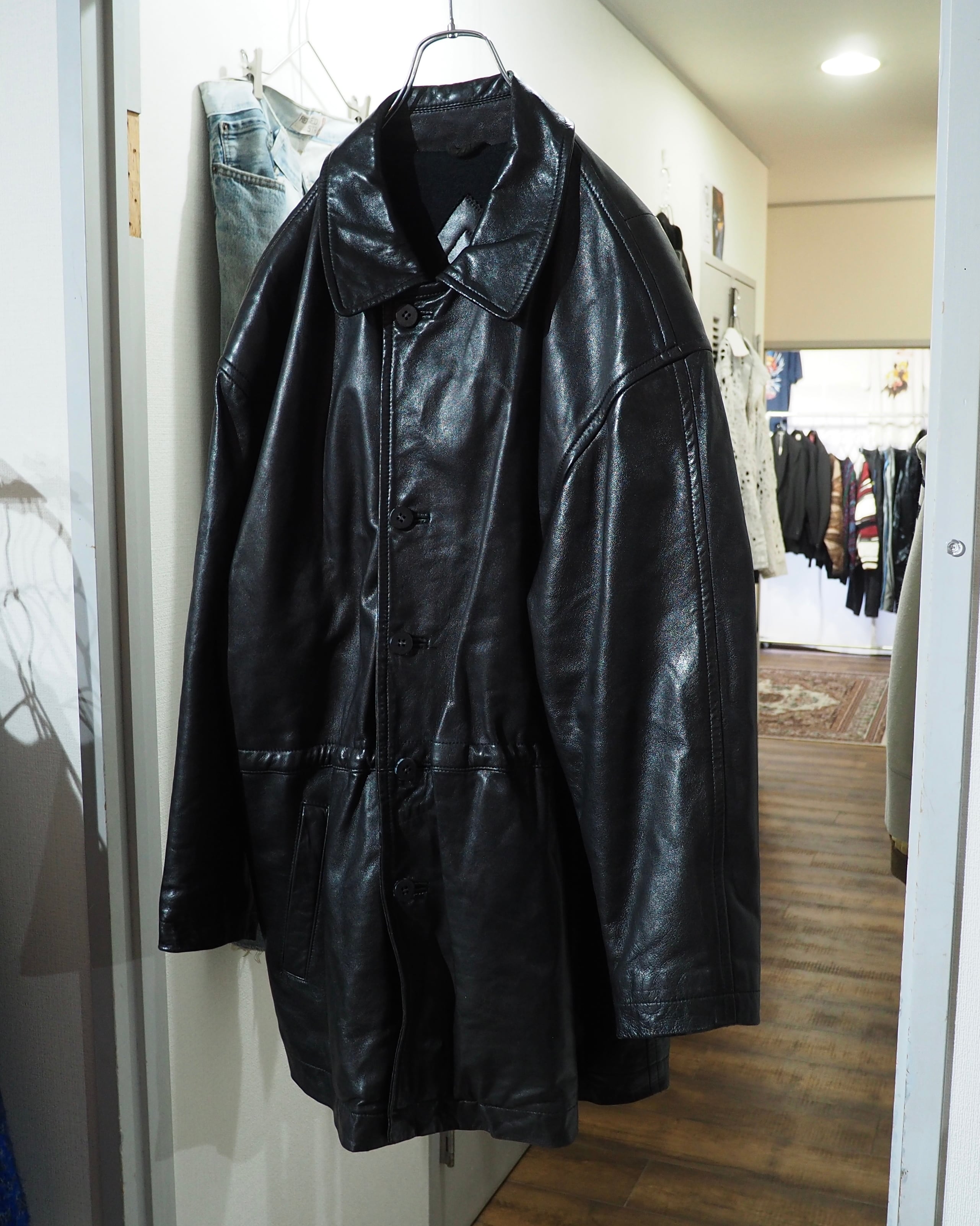 ” 艶美 ‐ Lustful Beauty ” Black Lamb Leather Vintage Half Coat Jacket