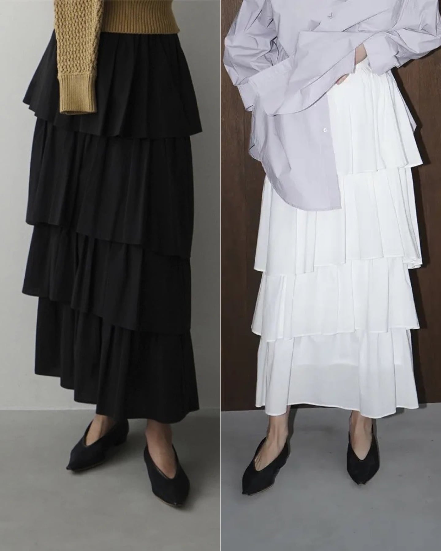 2color / ティアードロングスカート