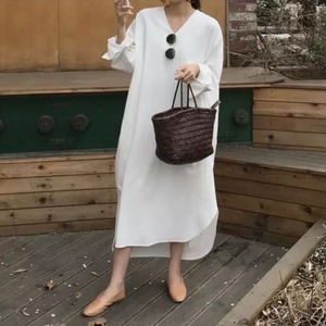 Vネックシャツワンピース A0712