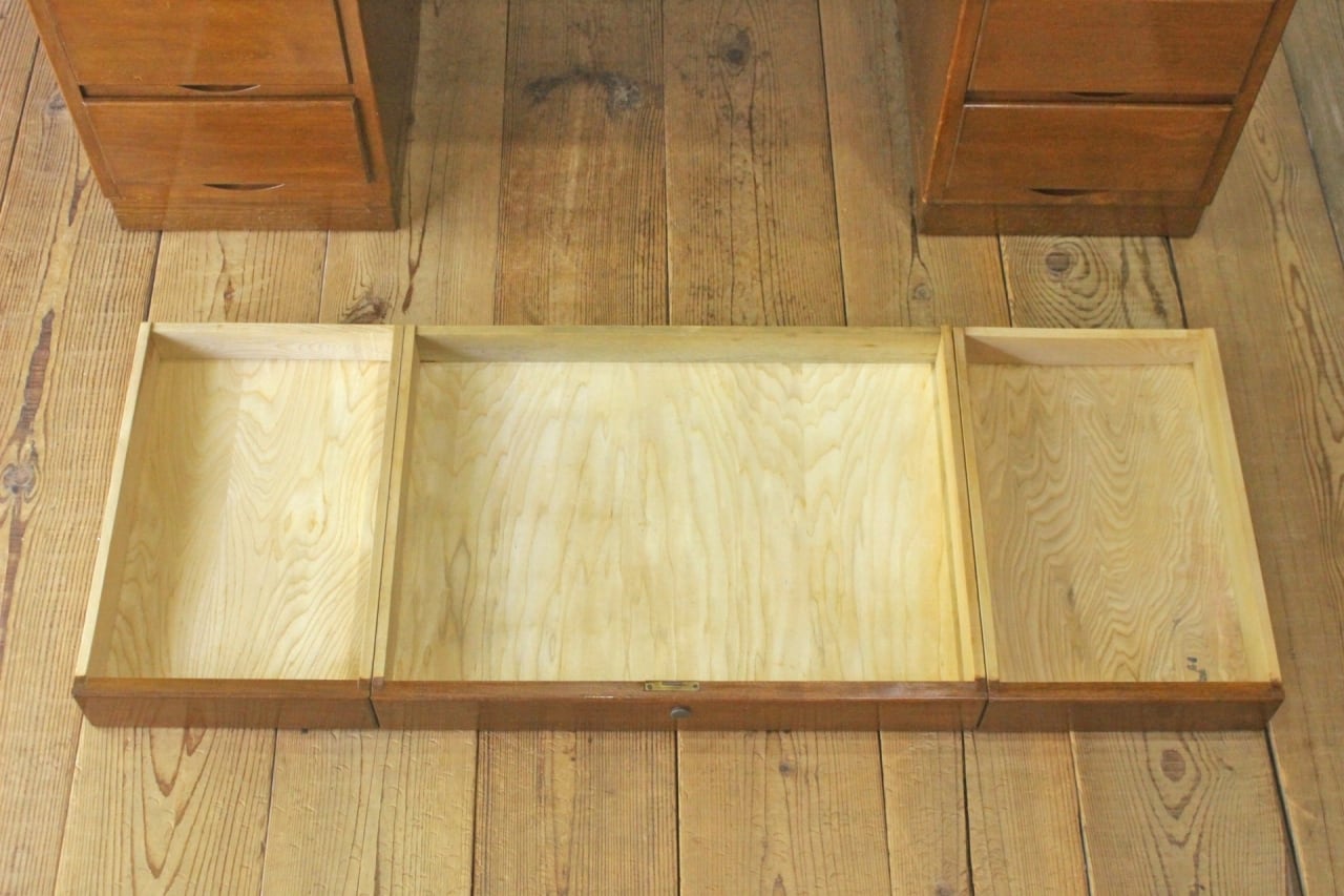 レトロ 両袖デスク 机 書斎 作業台 引き出し 抽斗 9杯 分割可能