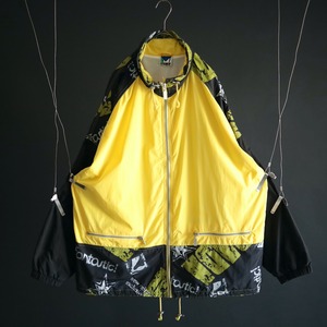 over silhouette bi-color switching & art print design nylon track jacket