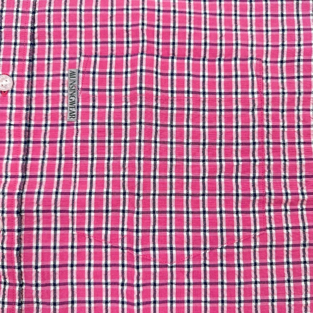 美品◆Munsingwear マンシングウェア シアサッカー ボタンダウン BD チェック柄 半袖シャツ サイズ MA/ピンク系/ゴルフ/日本製