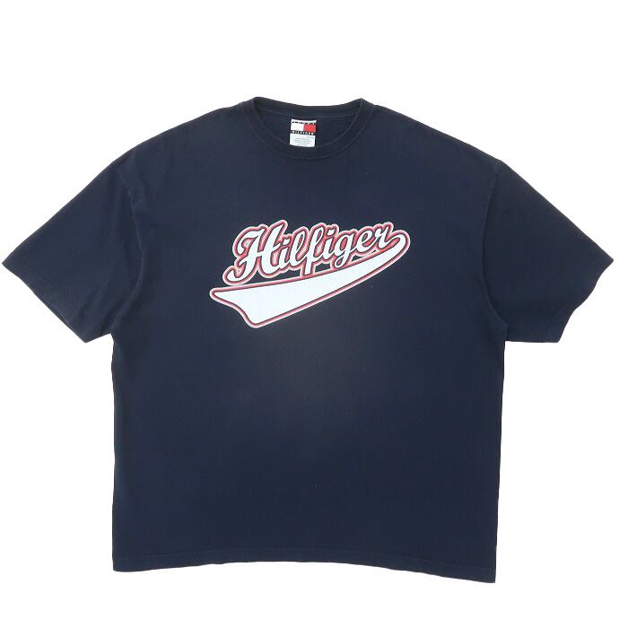 古着 TOMMY トミーヒルフィガー プリントTシャツ ネイビー サイズ表記：XL　gd80452