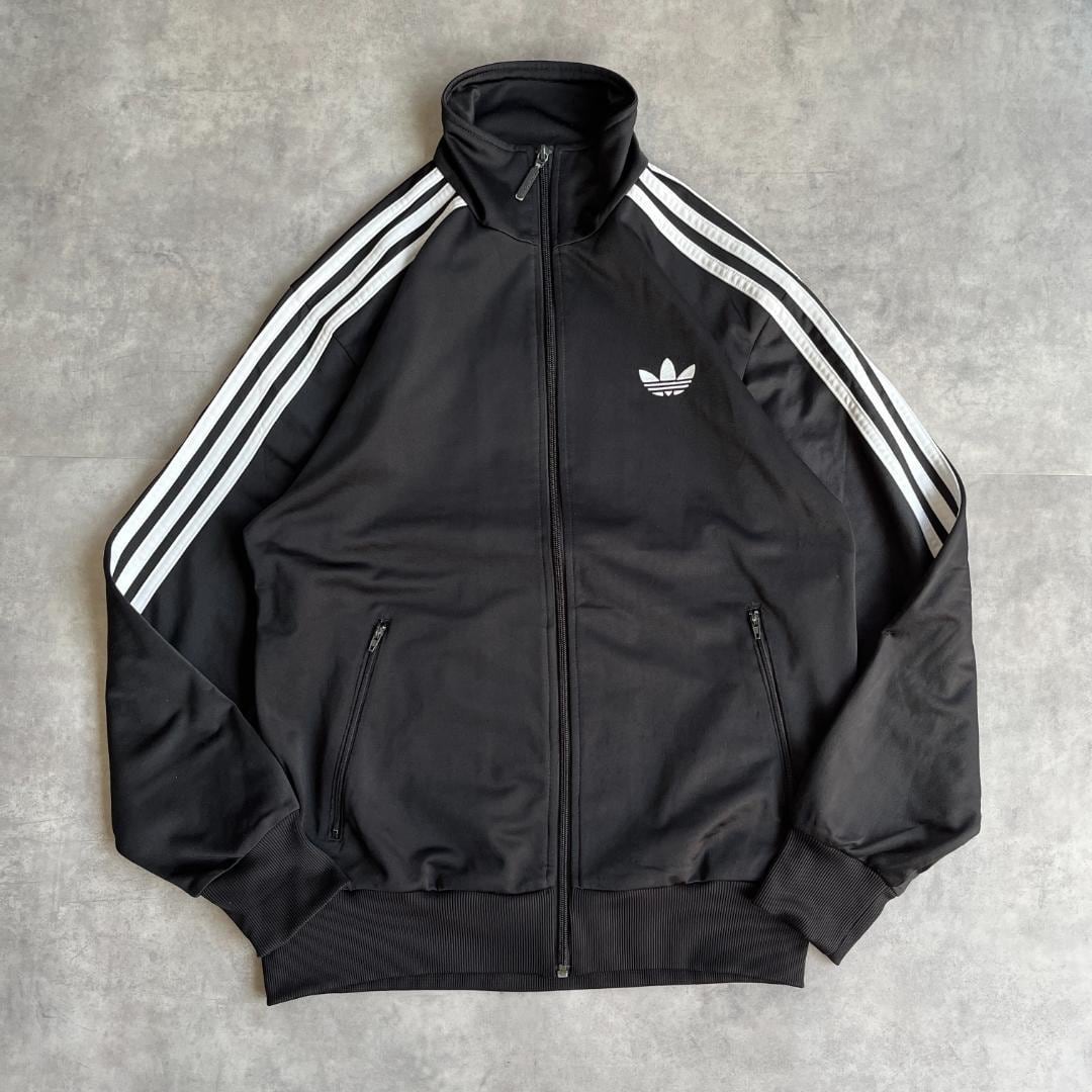未使用級　adidas ファイヤーバード　トラックジャケット　刺繍ロゴ　ブラック アディダス トラックジャケット ファイヤーバード 古着 刺繍 黒 M