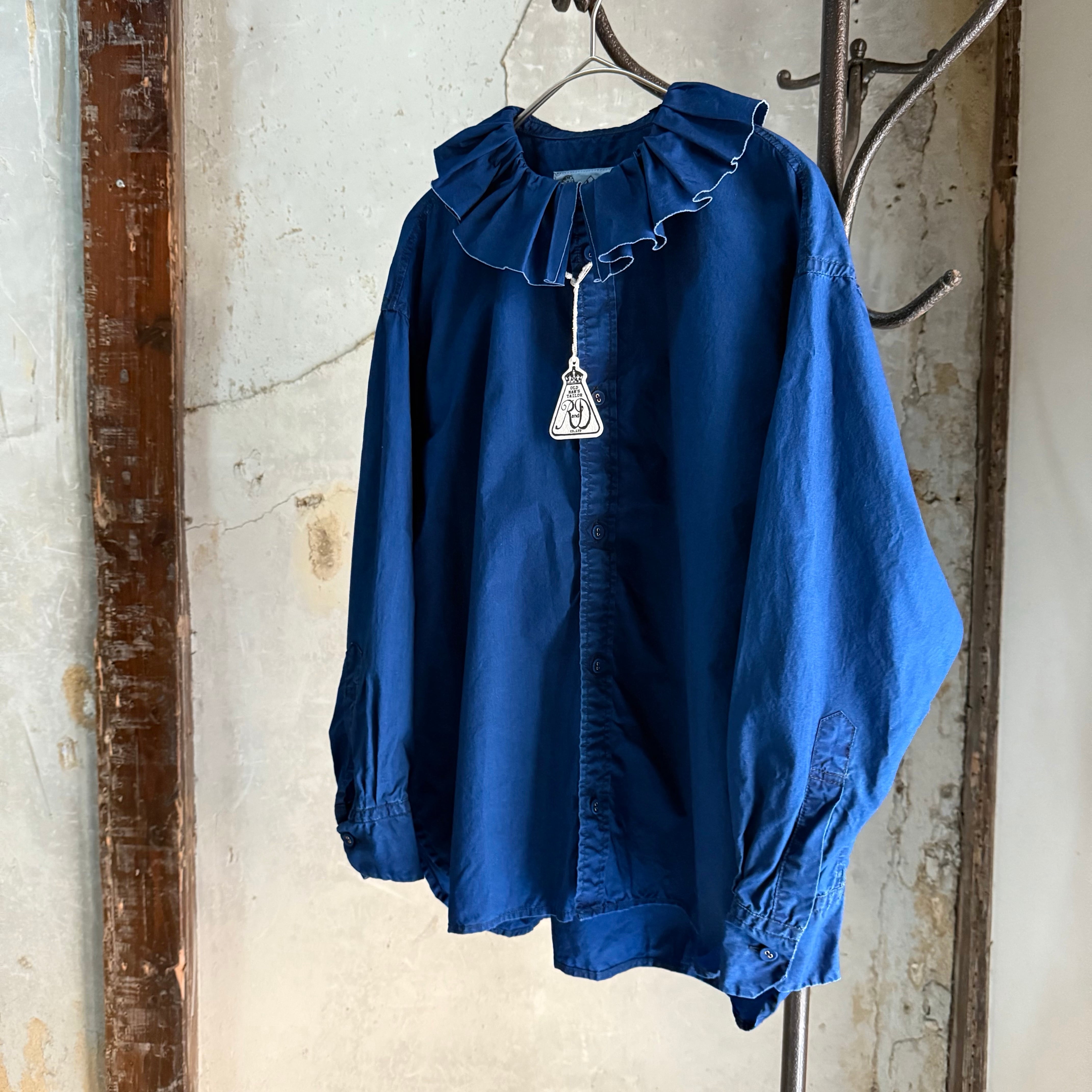 R&D.M.Co-/OLDMAN'S TAILOR INDIGO BLUE RUFFLED COLLAR BLOUSE #7724 Indigo