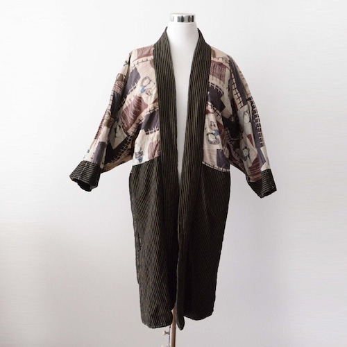 羽織 着物 藍染 裏勝り 木綿 縞模様 ジャパンヴィンテージ | Haori Jacket Indigo Kimono Cotton Uramasari Japan Vintage