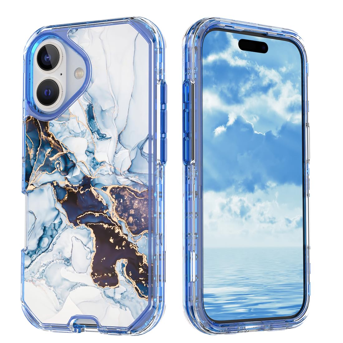 MuZiF iPhone 16 用 ケース 米軍規格の保護 硬い大理風背面 かわいい 耐衝撃構造 全面保護 黄変防止 擦り傷防止 スマホケース アイフォン16 用 カバー(iPhone 16用,大理石)