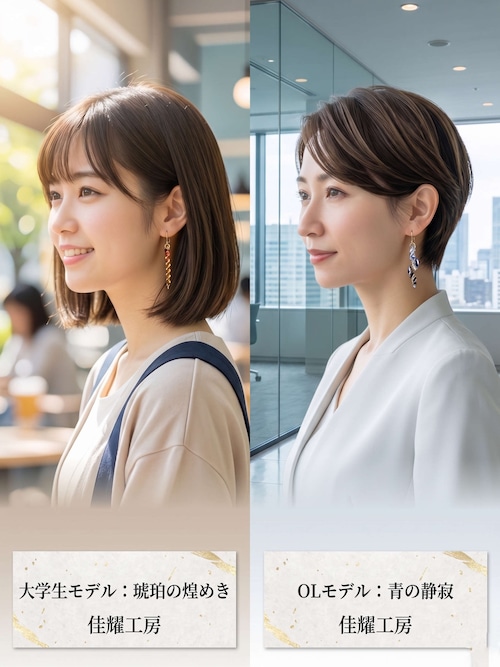 京都・佳耀工房｜ボロシリケイトガラスのピアス　ワンポイント金彩又は白金入り「ホワイト＆ブルー・トリコロール・パープル」タイプB　夏にぴったり ガラスアクセサリー