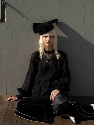 PETAL(ペタル)LAWN×DOT TULLEブラウス C/BLACK 38サイズ