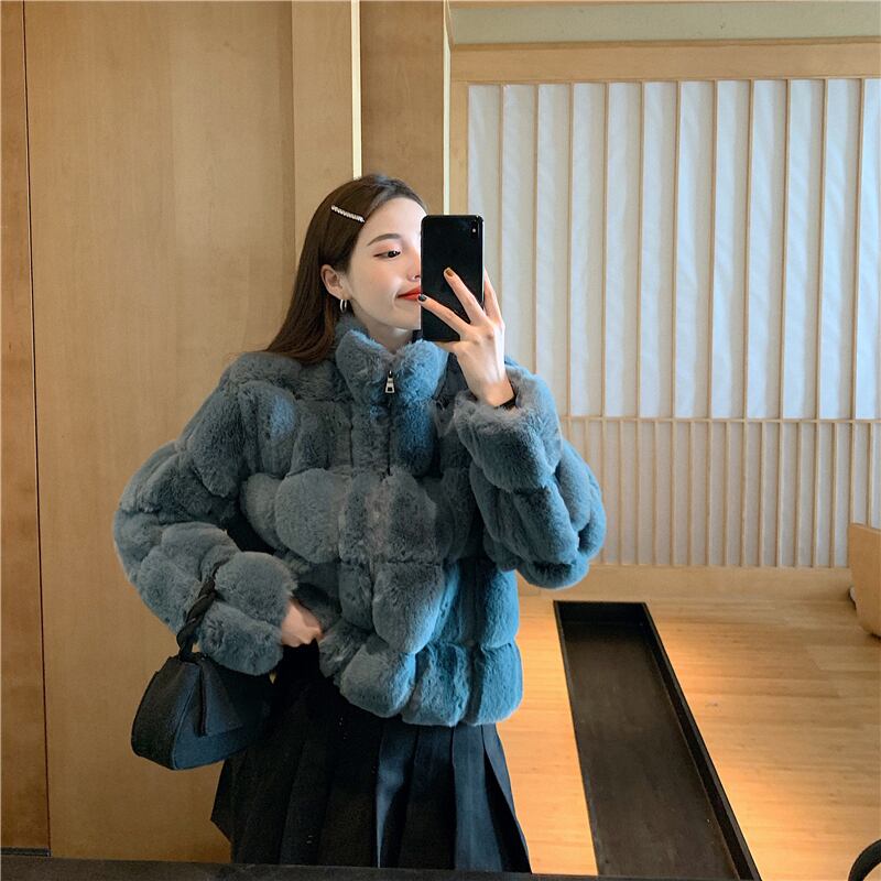 フェイクファーショートコート オータムウィンターベルベットスタイルトップス 秋物 冬物 ブラックストロベリース66812186025