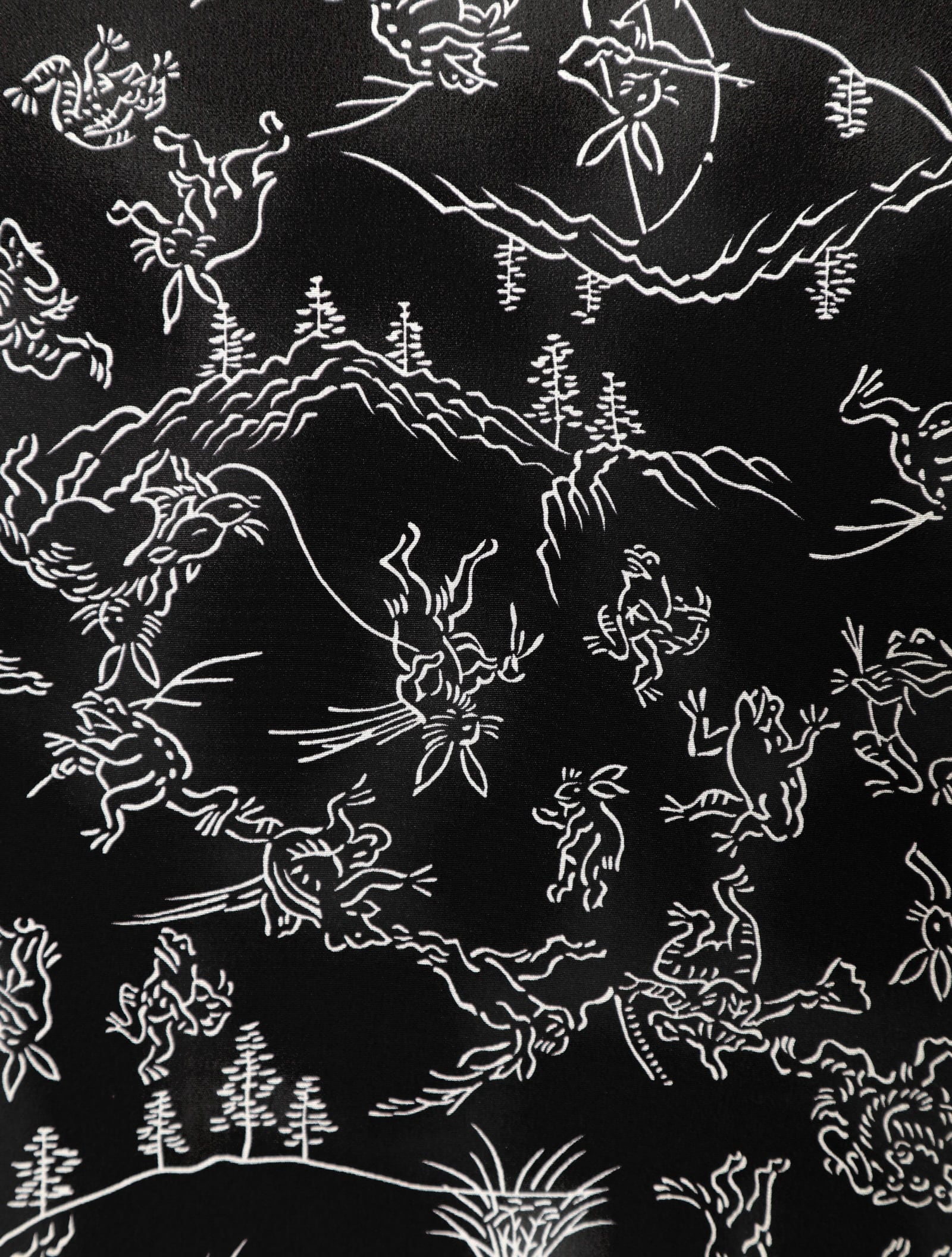 正絹長襦袢 鳥獣戯画 黒地に白 | きもののここち 透佳