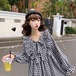 ✞ 清楚すぎるリボンレースフリル長袖スリーブチェック柄ワンピースドレスOP ホワイト シャツ ブラウス ワンピ ロング 大人ガーリー スウィート キュート カジュアル ✞ゴスロリ SM ミリ 甘ロリ クラロリ 和ロリ エレガント 黒ロリ 姫ロリ 華ロリ BB-BB0164333