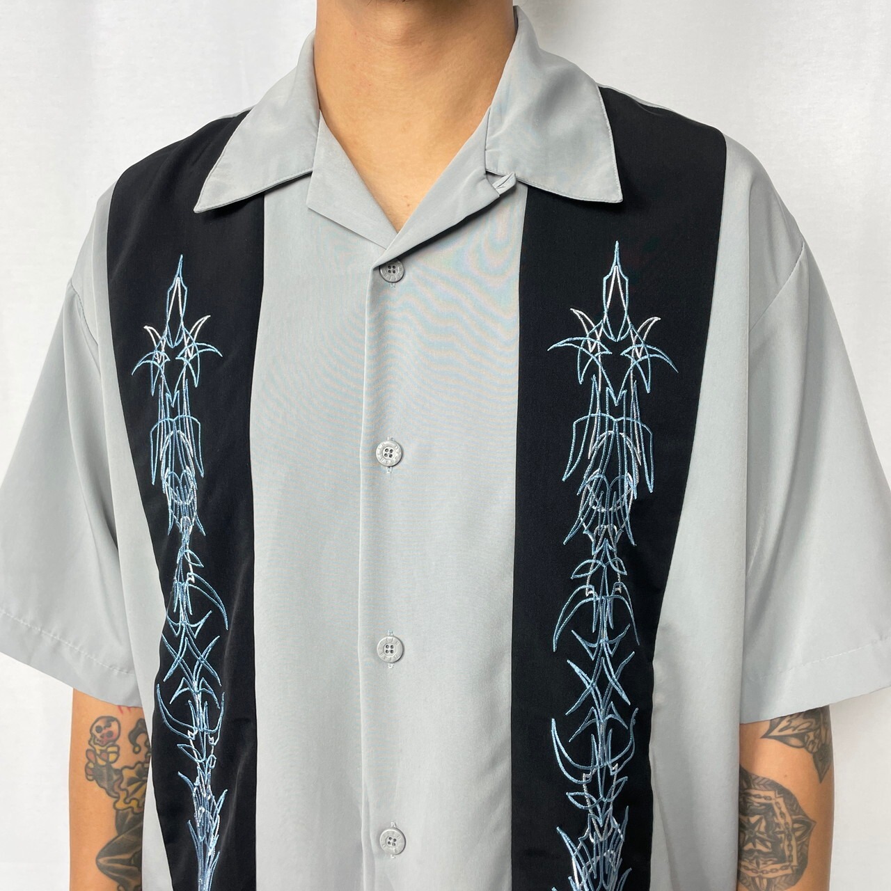DragonFly ROADHOUSE 刺繍 ポリシャツ 開襟 オープンカラー チカーノ 