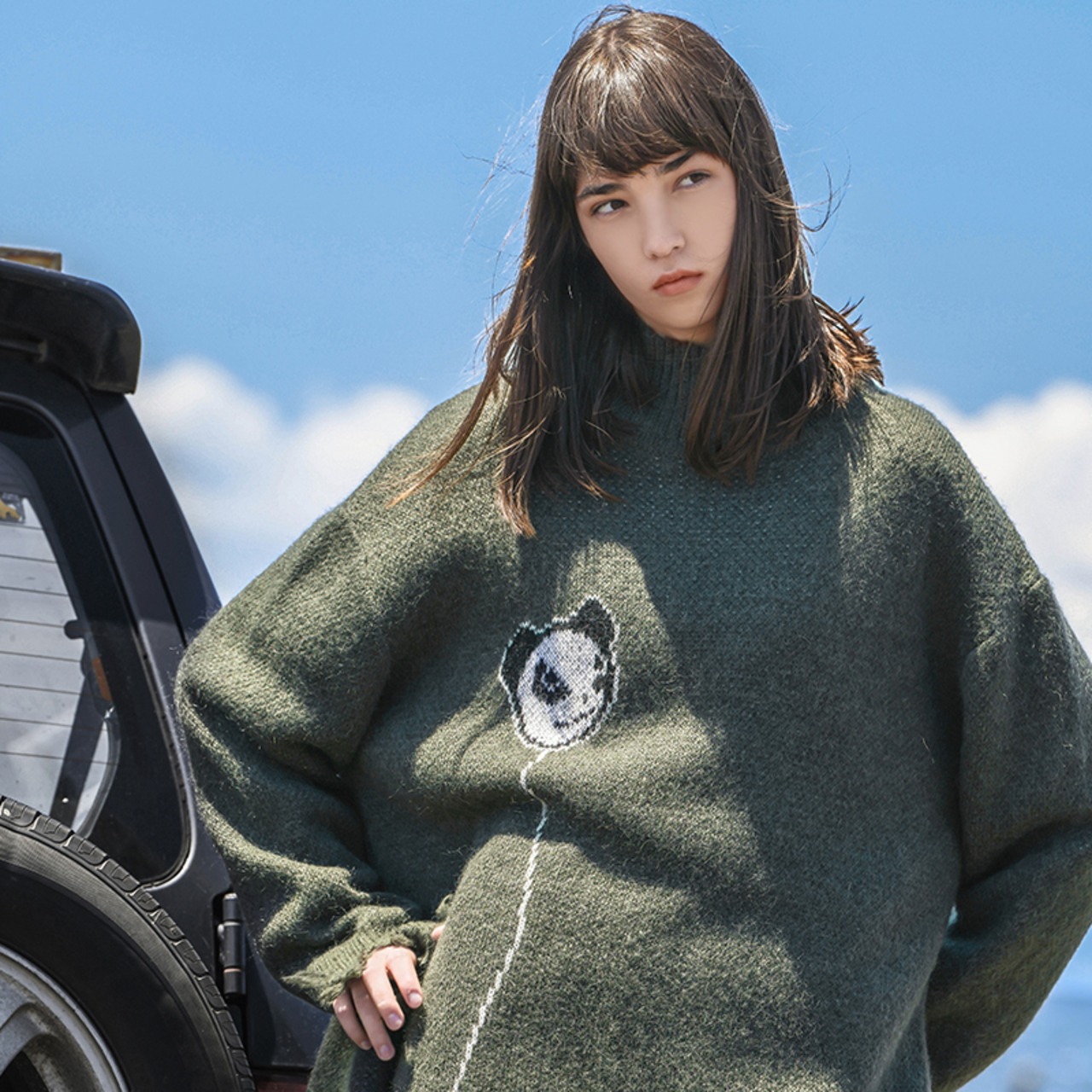 SALE【HIPANDA ハイパンダ】男女兼用 ニットセーター UNISEX  SWEATER / GREEN・BLACK・GRAY