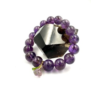 (01045)（1点のみ）（内径選べる）ウルグアイ産アメジスト【13mm】チャームフラワー　アメトリン　Amethyst　紫水晶　ラウンドカット　デザインブレスレット　デザブレ　厄除け　魔除け　ラウンドカット　パワーストーン　天然石