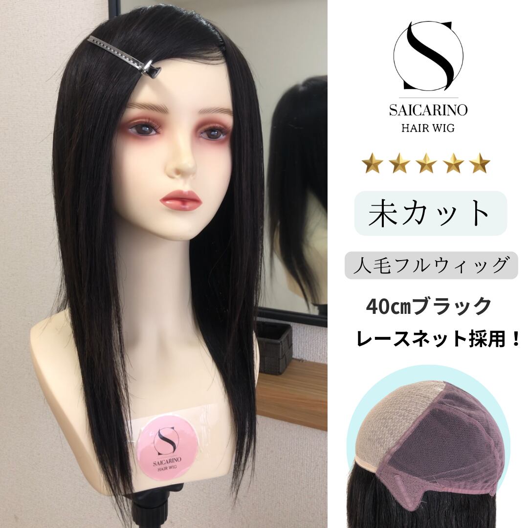 0012 品名カプリス（ブラック）末カット高級人毛 40㎝人毛フルウィッグ 