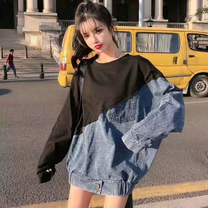 バイカラーデニムトップス