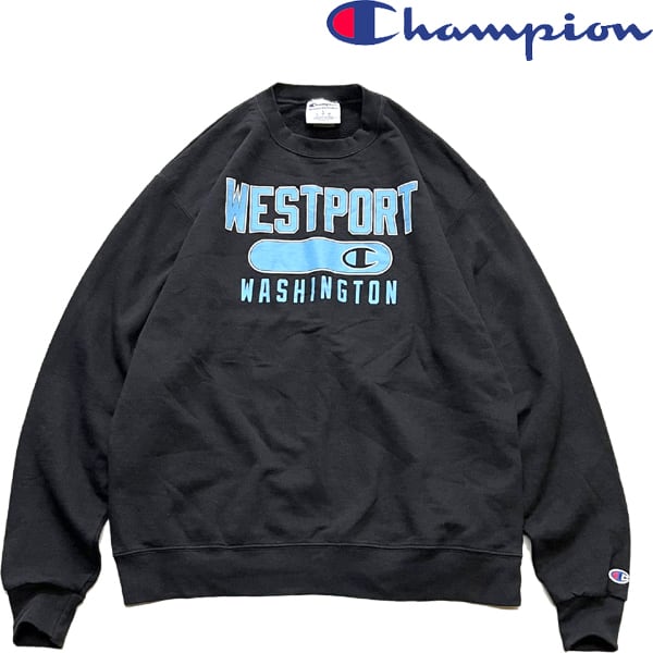 1点物◇チャンピオン黒プリントスウェット古着LメンズXXLレディースOK