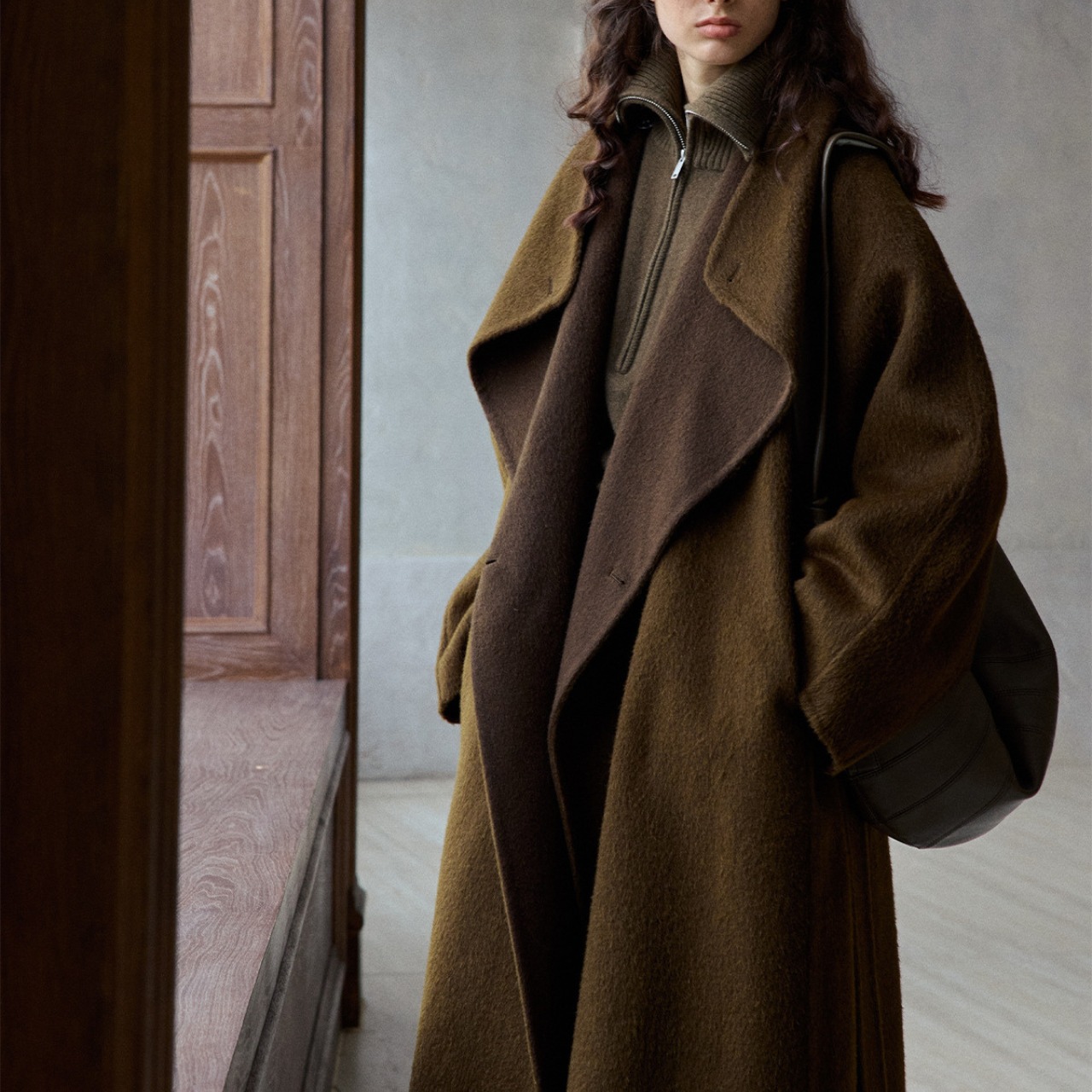 Drape Wool Long Coat  T3857