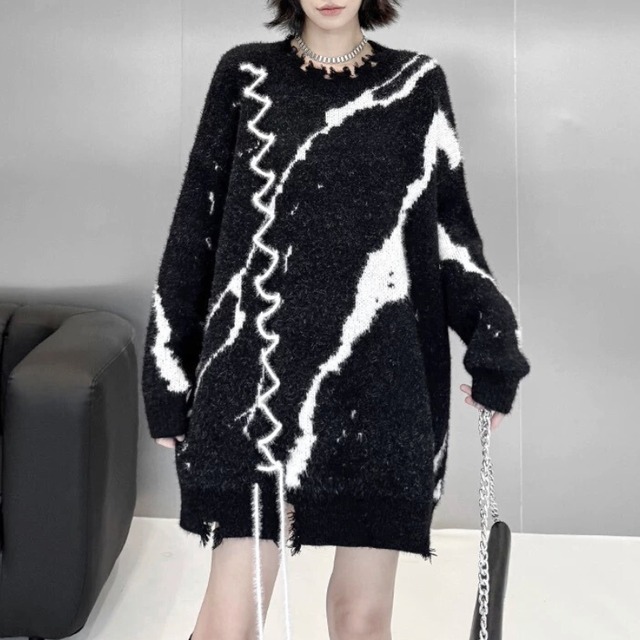 Abstract shaggy knit top C1434