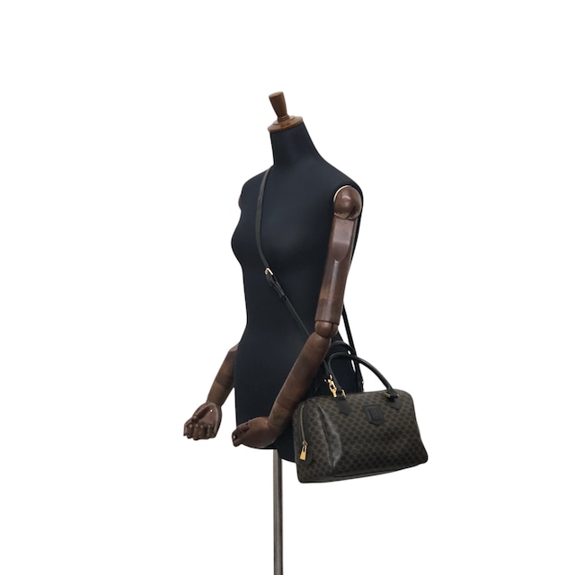 CELINE セリーヌ マカダム ショルダーバッグ ブラック ブラゾン型押し PVC 2WAY vintage ヴィンテージ オールド d4zwjm