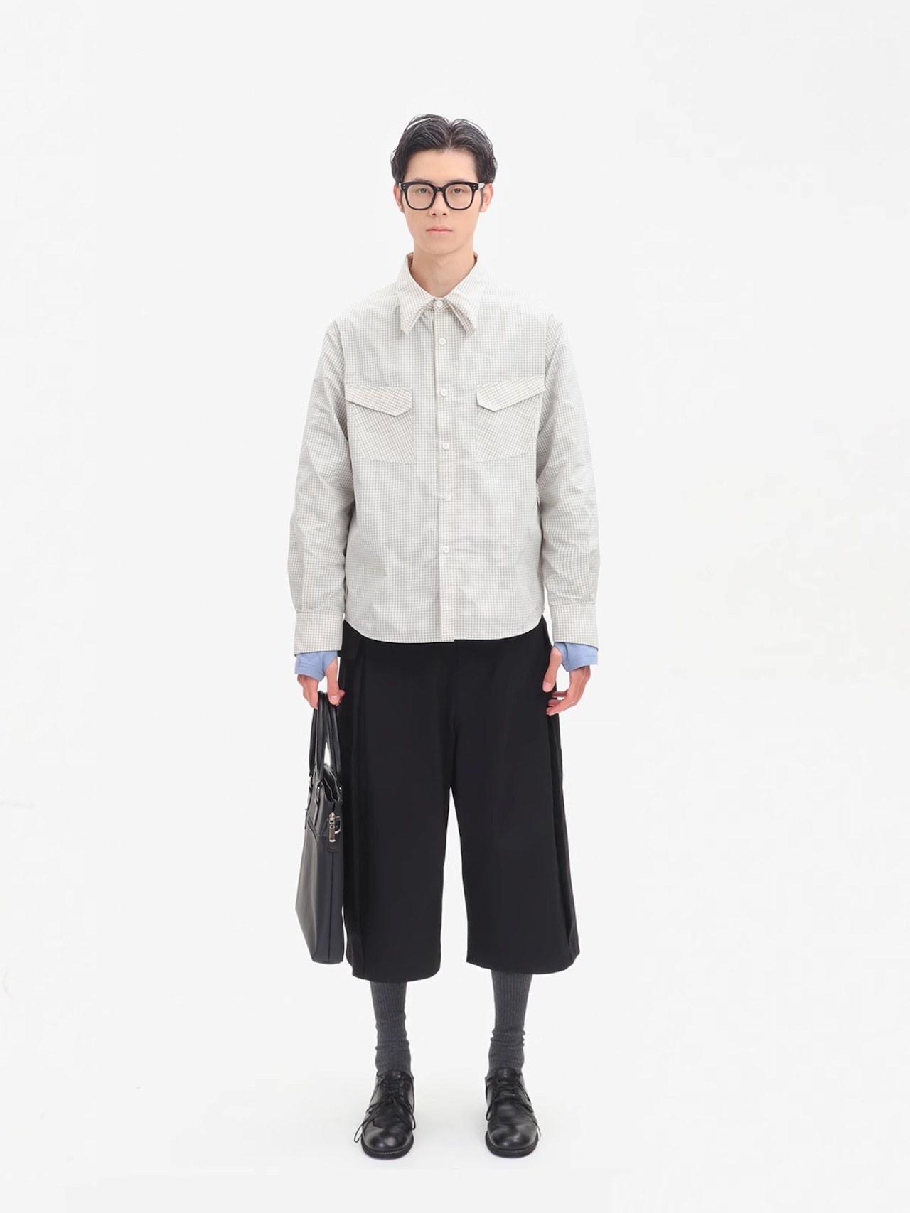 Nothingnoth Check Box Collar Shirt