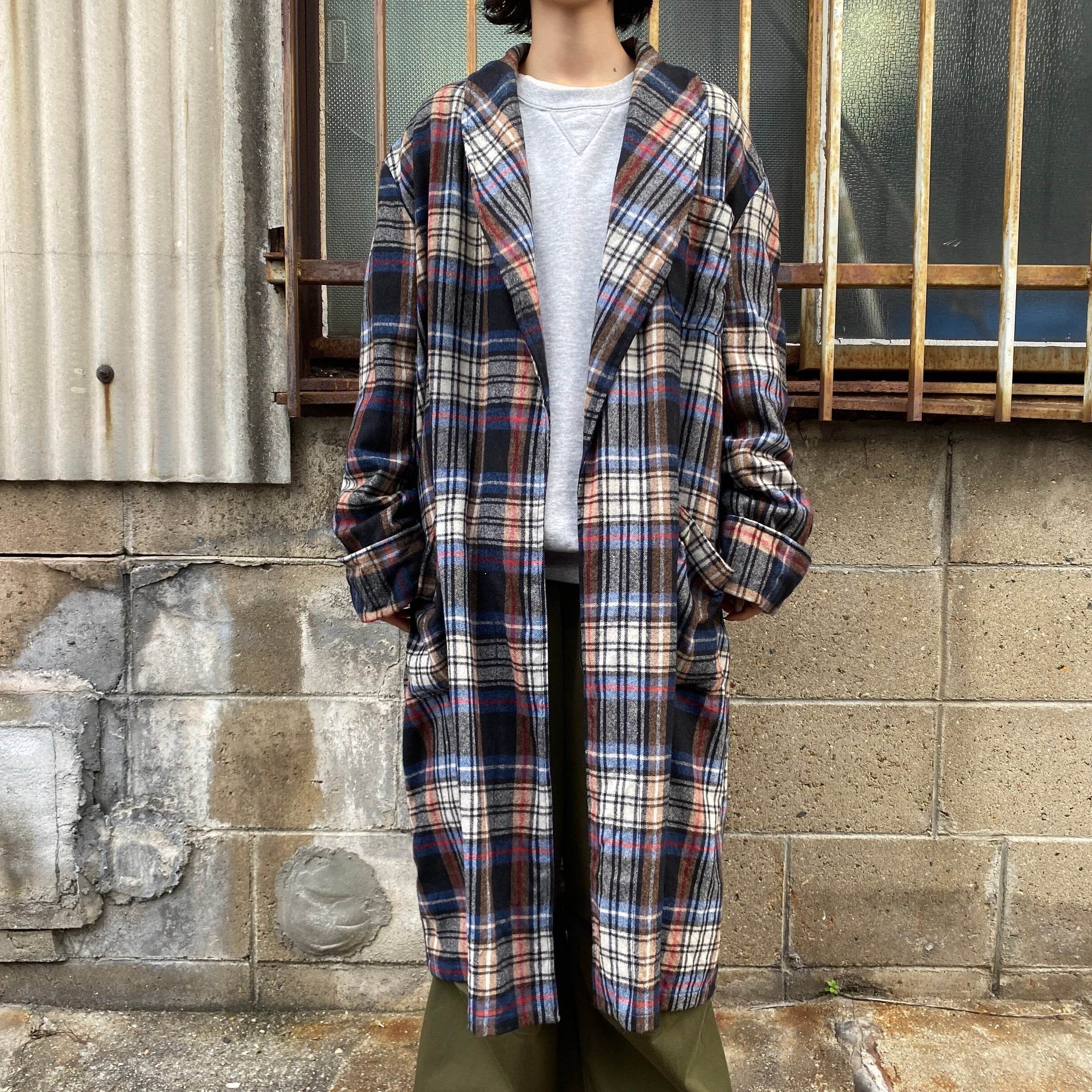 希少70s80sガウンコート ロングコート イギリス製古着ビンテージ60s90s 