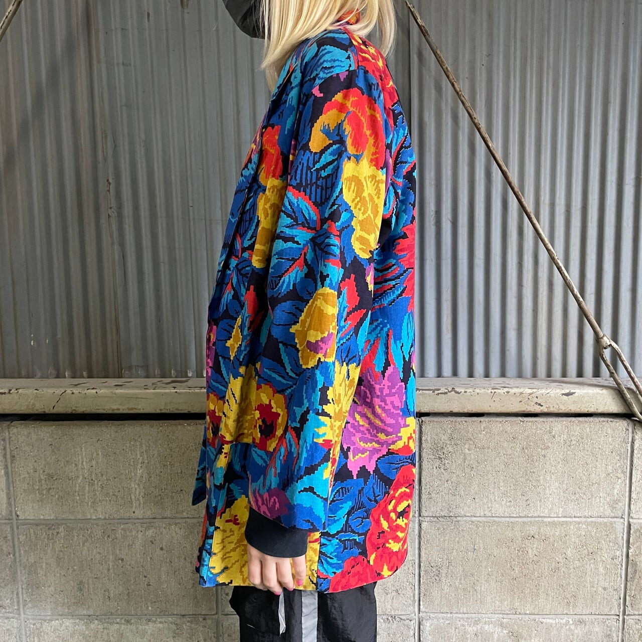 90年代 USA製 COPY CATS デジタルフラワー柄 総柄 コットン テーラード  