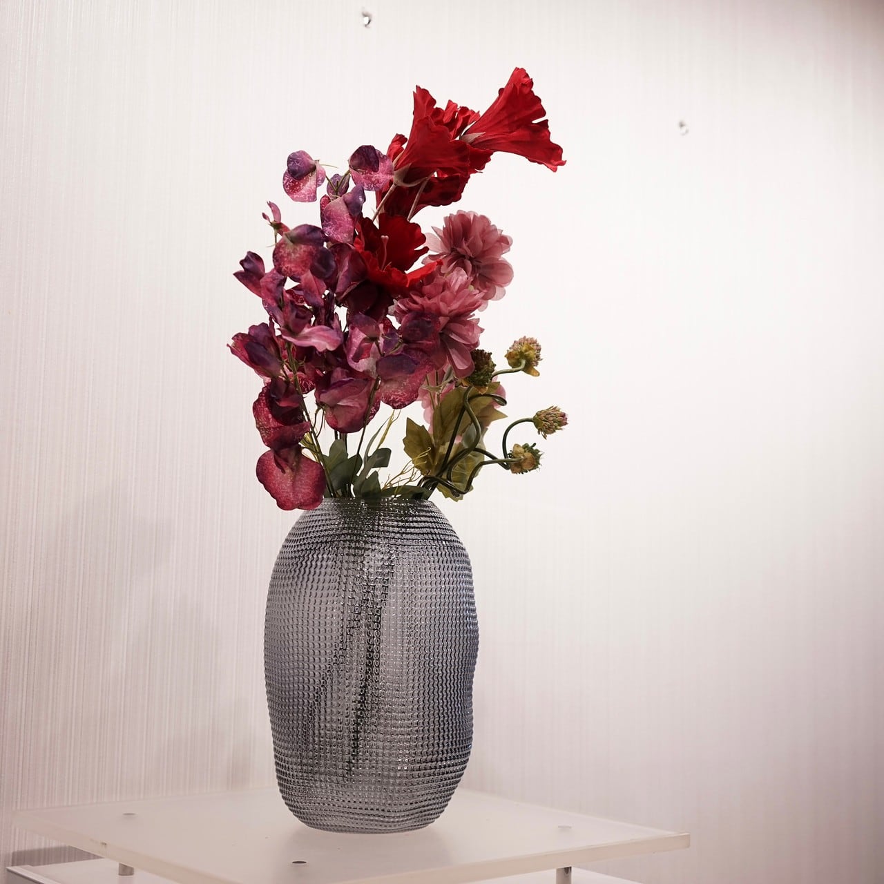 フラワーベース/新品/造花付き/花瓶/ガラス/ナチュラル/オブジェ