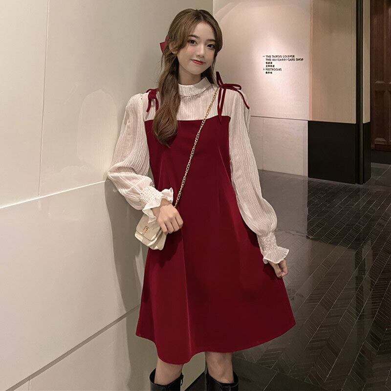 ドレス スプリングツーピースブラックウェストスカート 春物 萌量不足44229387735