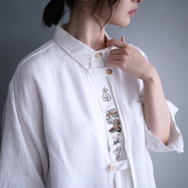 "刺繍" good embroidery design loose h/s tyrolean shirt